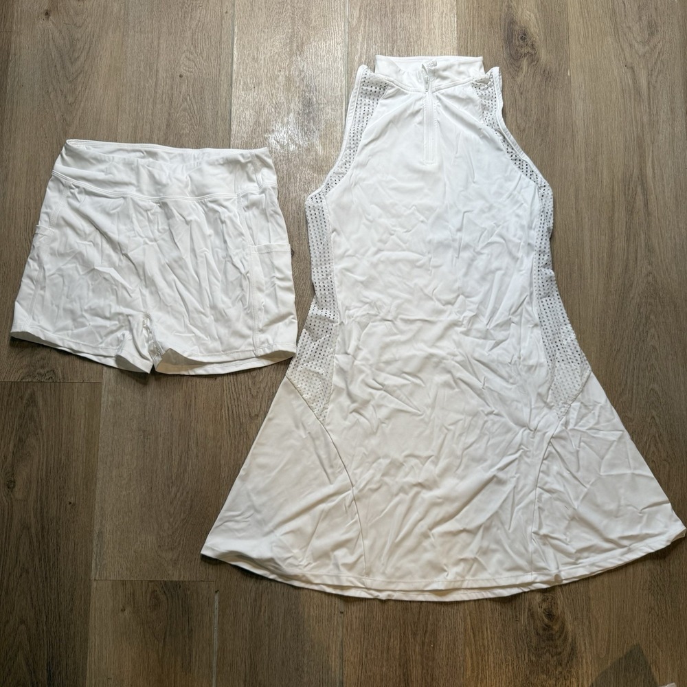 Halara Sleeveless Half Zip 2 Piece Golf Active Romper Dress Off White M NWT